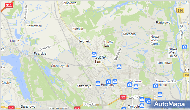 mapa Suchy Las powiat poznański, Suchy Las powiat poznański na mapie Targeo