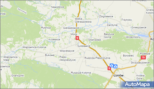 mapa Sulisławice gmina Łoniów, Sulisławice gmina Łoniów na mapie Targeo