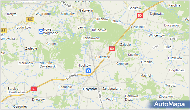 mapa Sułkowice gmina Chynów, Sułkowice gmina Chynów na mapie Targeo