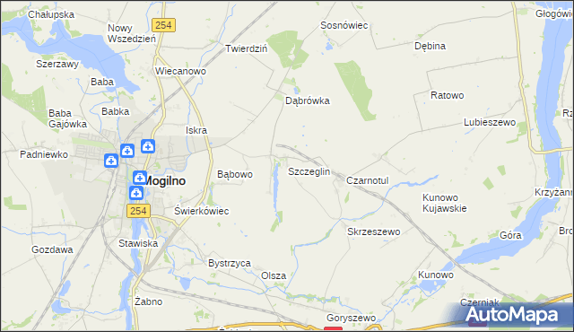 mapa Szczeglin gmina Mogilno, Szczeglin gmina Mogilno na mapie Targeo