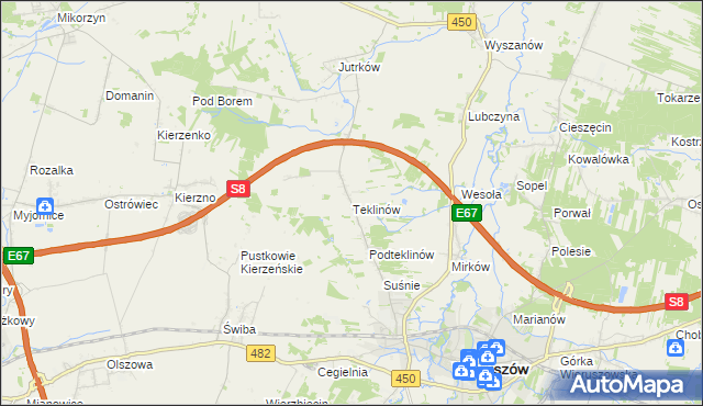 mapa Teklinów gmina Wieruszów, Teklinów gmina Wieruszów na mapie Targeo