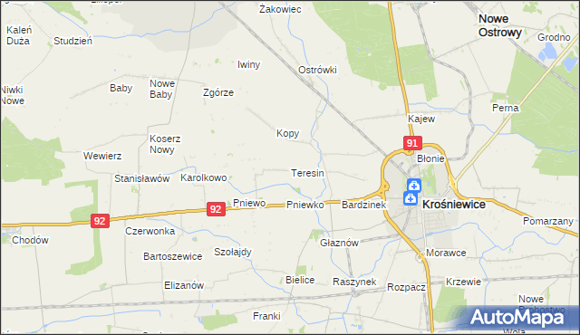 mapa Teresin gmina Krośniewice, Teresin gmina Krośniewice na mapie Targeo