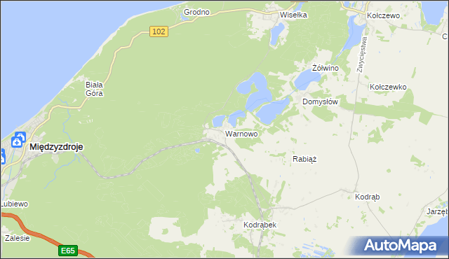 mapa Warnowo gmina Wolin, Warnowo gmina Wolin na mapie Targeo