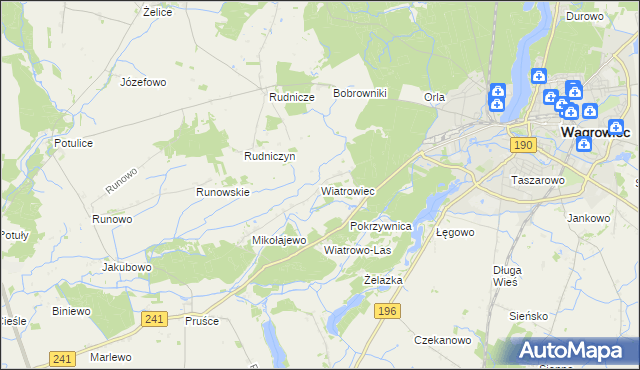 mapa Wiatrowiec gmina Wągrowiec, Wiatrowiec gmina Wągrowiec na mapie Targeo