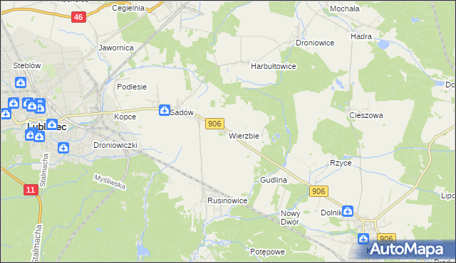 mapa Wierzbie gmina Koszęcin, Wierzbie gmina Koszęcin na mapie Targeo