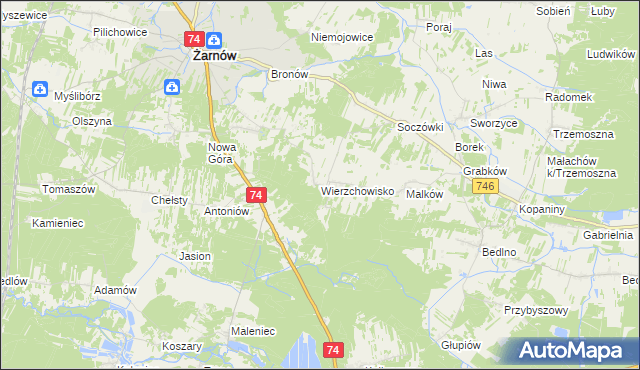 mapa Wierzchowisko gmina Żarnów, Wierzchowisko gmina Żarnów na mapie Targeo