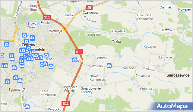 mapa Wtórek gmina Ostrów Wielkopolski, Wtórek gmina Ostrów Wielkopolski na mapie Targeo
