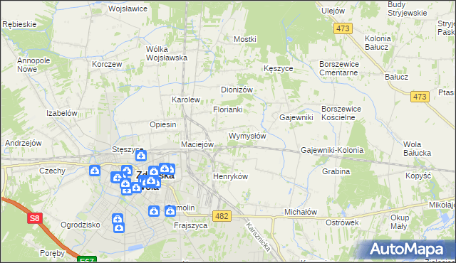 mapa Wymysłów gmina Zduńska Wola, Wymysłów gmina Zduńska Wola na mapie Targeo