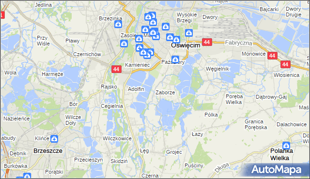 mapa Zaborze gmina Oświęcim, Zaborze gmina Oświęcim na mapie Targeo