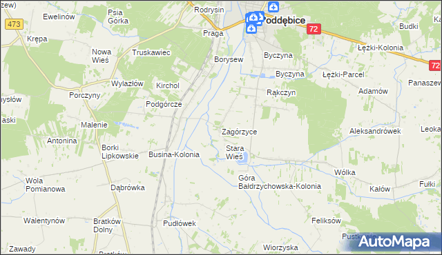 mapa Zagórzyce gmina Poddębice, Zagórzyce gmina Poddębice na mapie Targeo