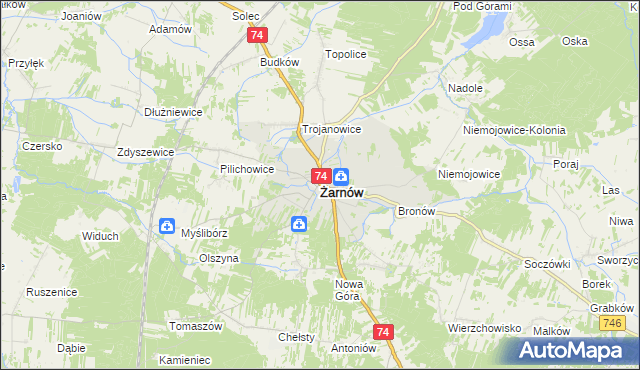 mapa Żarnów powiat opoczyński, Żarnów powiat opoczyński na mapie Targeo