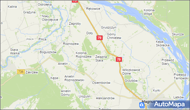 mapa Żelazna Stara gmina Magnuszew, Żelazna Stara gmina Magnuszew na mapie Targeo