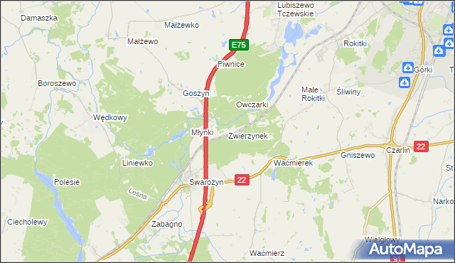 mapa Zwierzynek gmina Tczew, Zwierzynek gmina Tczew na mapie Targeo