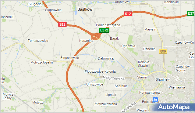 mapa Dąbrowica gmina Jastków, Dąbrowica gmina Jastków na mapie Targeo