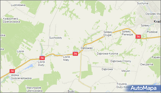 mapa Dębowiec gmina Trzydnik Duży, Dębowiec gmina Trzydnik Duży na mapie Targeo