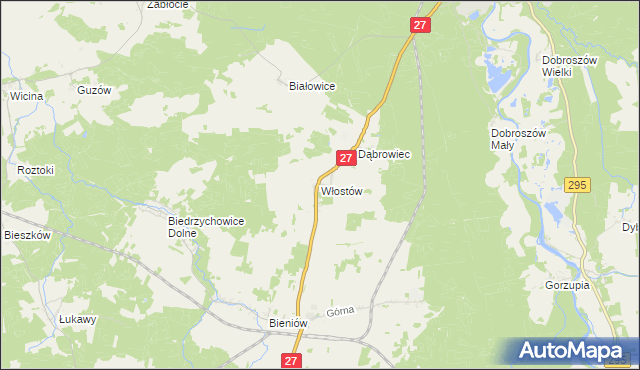 mapa Włostów gmina Żary, Włostów gmina Żary na mapie Targeo