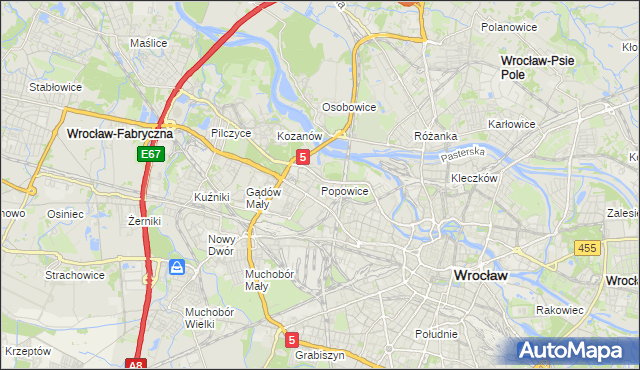 mapa Popowice gmina Wrocław, Popowice gmina Wrocław na mapie Targeo