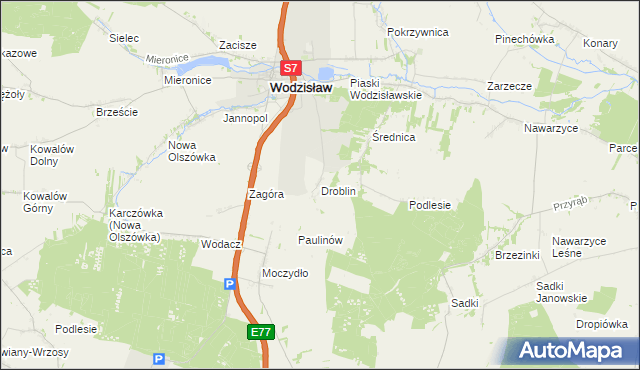 mapa Droblin gmina Wodzisław, Droblin gmina Wodzisław na mapie Targeo