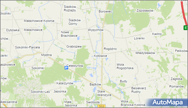 mapa Kotowice gmina Zgierz, Kotowice gmina Zgierz na mapie Targeo