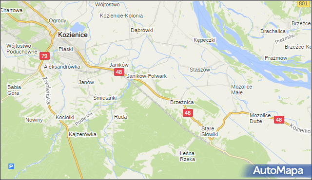 mapa Psary gmina Kozienice, Psary gmina Kozienice na mapie Targeo