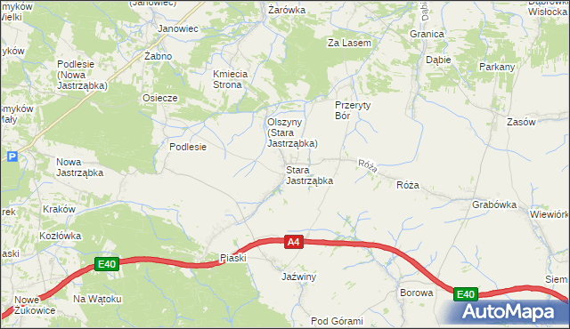 mapa Stara Jastrząbka gmina Czarna, Stara Jastrząbka gmina Czarna na mapie Targeo
