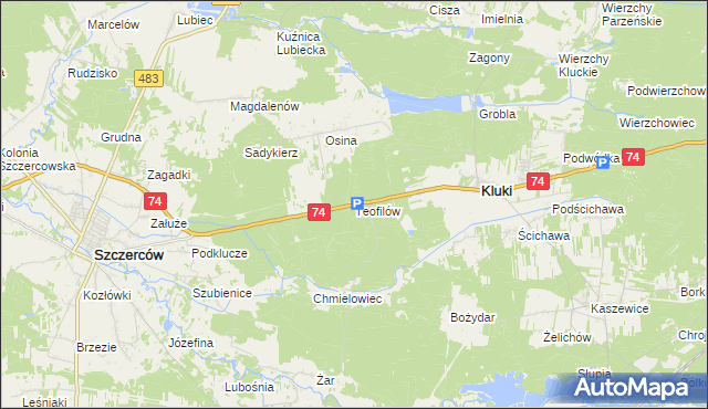 mapa Teofilów gmina Kluki, Teofilów gmina Kluki na mapie Targeo