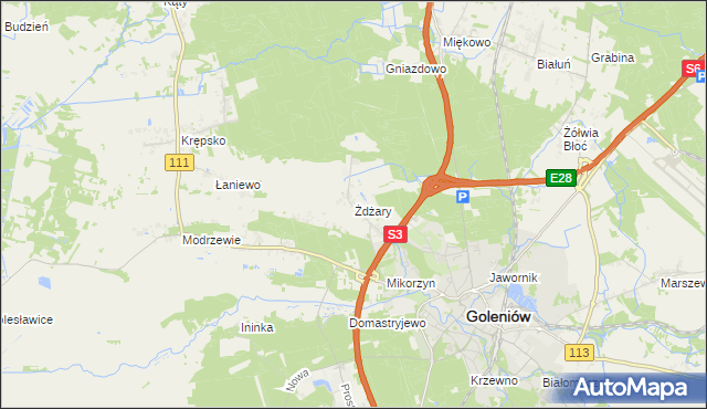 mapa Żdżary gmina Goleniów, Żdżary gmina Goleniów na mapie Targeo
