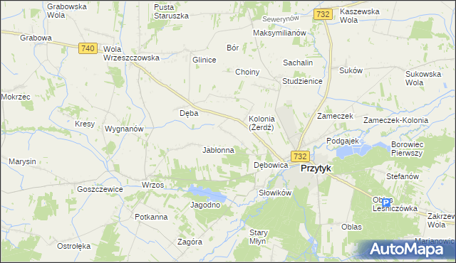 mapa Żerdź gmina Przytyk, Żerdź gmina Przytyk na mapie Targeo