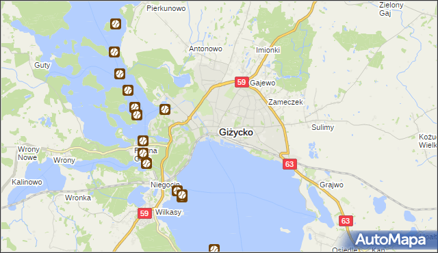 mapa Giżycko, Giżycko na mapie Targeo