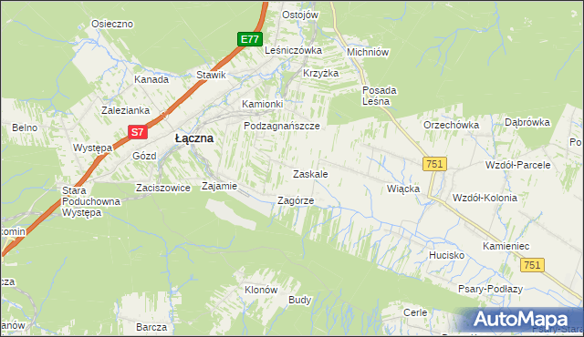 mapa Zaskale gmina Łączna, Zaskale gmina Łączna na mapie Targeo