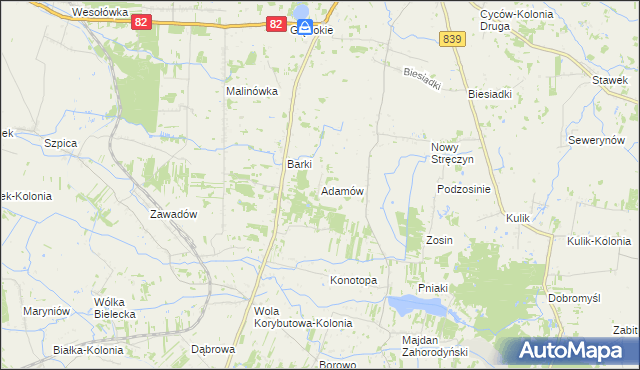 mapa Adamów gmina Cyców, Adamów gmina Cyców na mapie Targeo