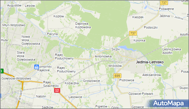 mapa Antoniówka gmina Jedlnia-Letnisko, Antoniówka gmina Jedlnia-Letnisko na mapie Targeo