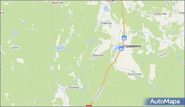 mapa Bąkowo gmina Trzebielino, Bąkowo gmina Trzebielino na mapie Targeo