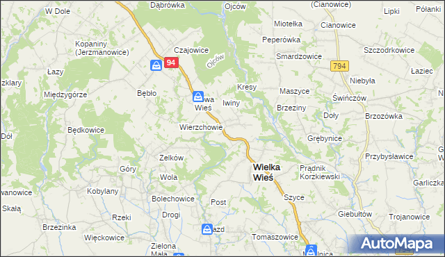 mapa Biały Kościół gmina Wielka Wieś, Biały Kościół gmina Wielka Wieś na mapie Targeo