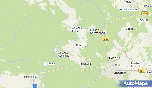 mapa Brzeziny gmina Józefów, Brzeziny gmina Józefów na mapie Targeo