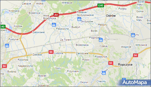 mapa Brzezówka gmina Ropczyce, Brzezówka gmina Ropczyce na mapie Targeo