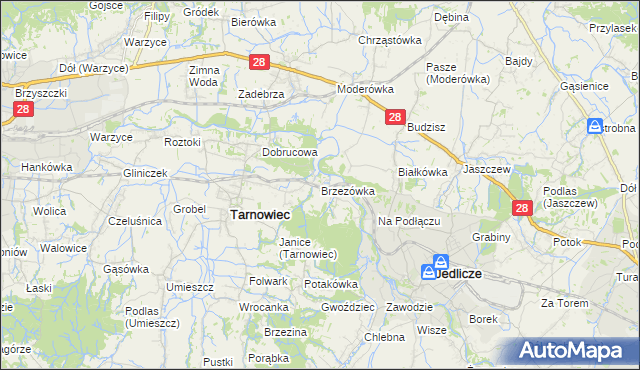 mapa Brzezówka gmina Tarnowiec, Brzezówka gmina Tarnowiec na mapie Targeo