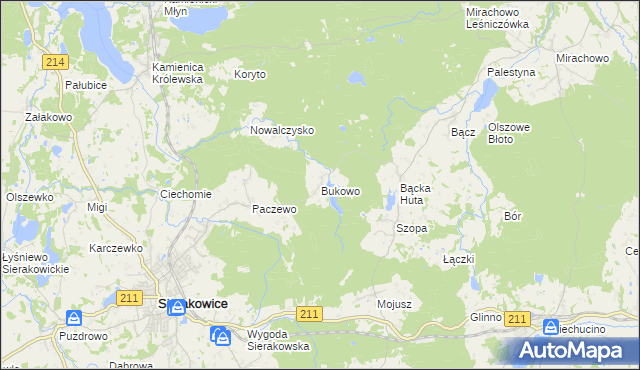 mapa Bukowo gmina Sierakowice, Bukowo gmina Sierakowice na mapie Targeo