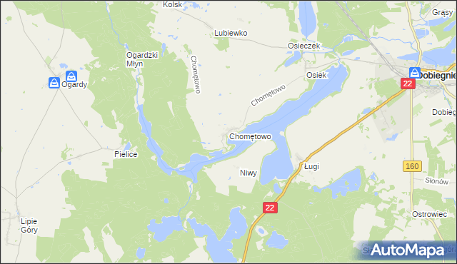 mapa Chomętowo gmina Dobiegniew, Chomętowo gmina Dobiegniew na mapie Targeo