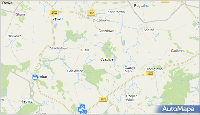 mapa Czaplice gmina Karnice, Czaplice gmina Karnice na mapie Targeo
