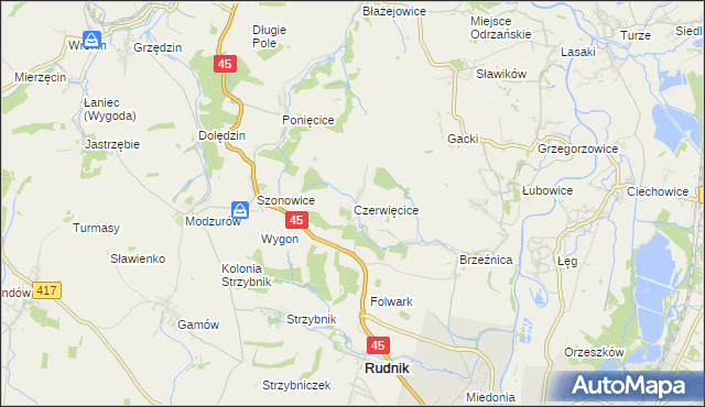 mapa Czerwięcice, Czerwięcice na mapie Targeo