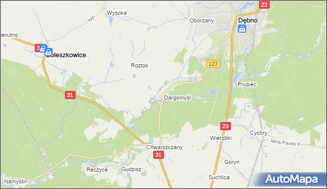 mapa Dargomyśl gmina Dębno, Dargomyśl gmina Dębno na mapie Targeo