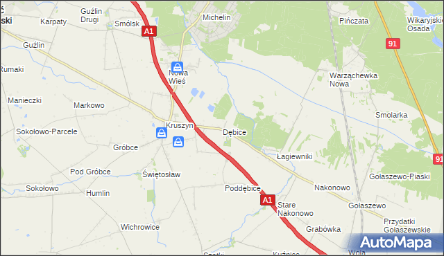 mapa Dębice gmina Włocławek, Dębice gmina Włocławek na mapie Targeo
