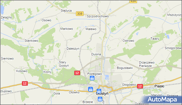 mapa Dusina gmina Gostyń, Dusina gmina Gostyń na mapie Targeo