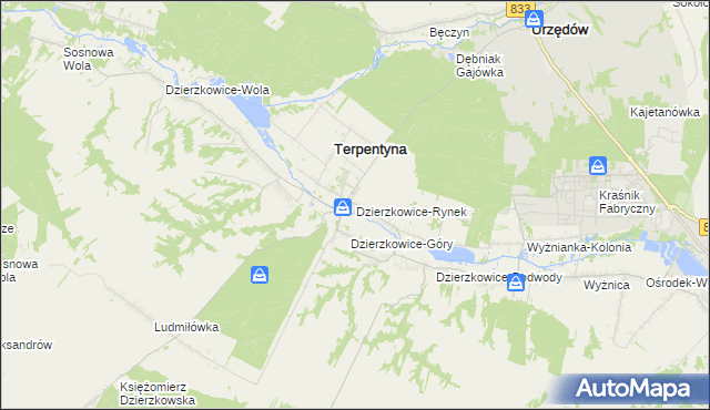 mapa Dzierzkowice-Rynek, Dzierzkowice-Rynek na mapie Targeo