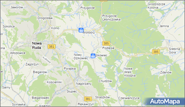 mapa Dzikowiec gmina Nowa Ruda, Dzikowiec gmina Nowa Ruda na mapie Targeo
