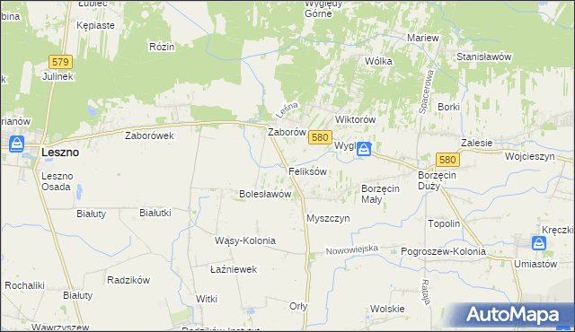 mapa Feliksów gmina Leszno, Feliksów gmina Leszno na mapie Targeo