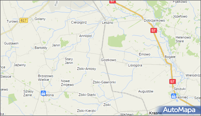 mapa Gostkowo gmina Przasnysz, Gostkowo gmina Przasnysz na mapie Targeo