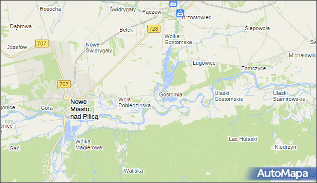 mapa Gostomia gmina Nowe Miasto nad Pilicą, Gostomia gmina Nowe Miasto nad Pilicą na mapie Targeo
