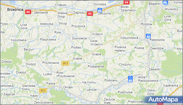 mapa Grabie gmina Skawina, Grabie gmina Skawina na mapie Targeo